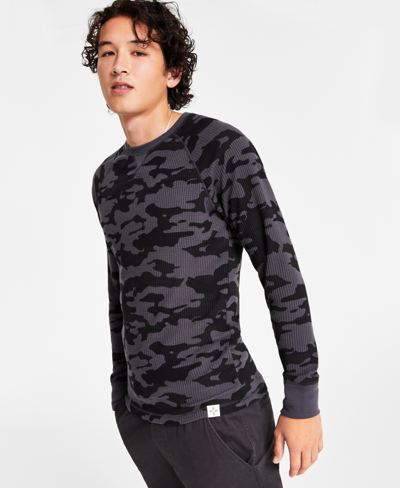 Sun + Stone Men's Camo Long Sleeve Thermal Shirt, Created For Macy's In Black Shadow