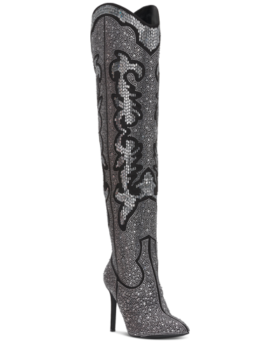 I.n.c. International Concepts Women's Iresa Cowboy Boots, Created For Macy's In Pewter Bling