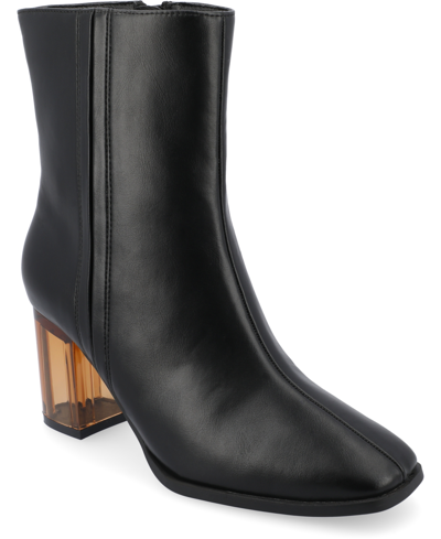 Journee Collection Women's Clearie Tru Comfort Foam Transparent Block Heel Square Toe Boot In Black