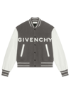 Givenchy Grey Green And White Bomber Jacket In Wool And Leather In Greyish Green