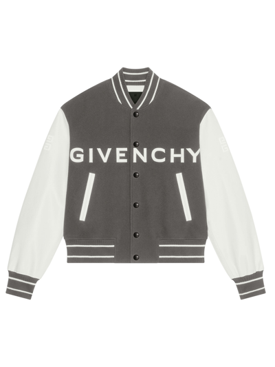 Givenchy Grey Green And White Bomber Jacket In Wool And Leather