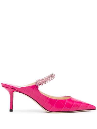 Jimmy Choo Croc-embossed Leather Bing 65 Mules In Fucsia