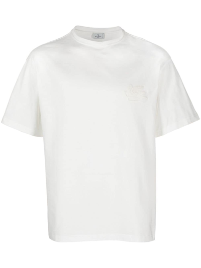 Etro Logo-embroidered Cotton T-shirt In White