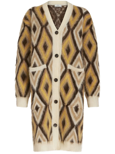 Etro Diamond-print Brushed-effect Cardi-coat In Multicolor