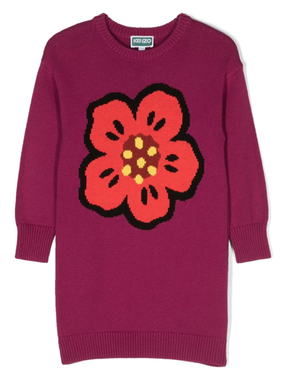 Kenzo Kids' Boke Flower 针织连衣裙 In Violet