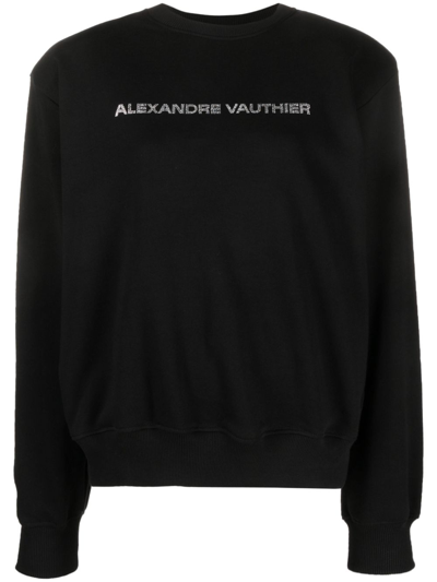 Alexandre Vauthier Rhinestone-logo Shoulder-pad Sweatshirt In Black
