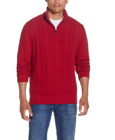 Weatherproof Vintage Men's Cable-knit Quarter-zip Sweater In Dark Red