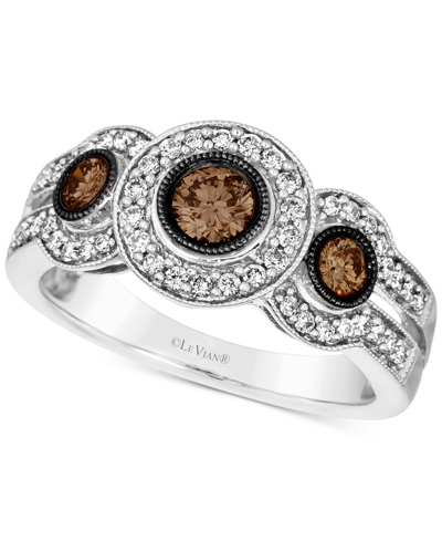Le Vian Chocolate Diamond & Nude Diamond Abstract Three Stone Halo Ring (5/8 Ct. T.w.) In 14k White Gold In K Vanilla Gold Ring