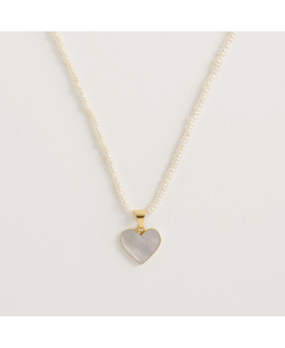 Freya Rose Seed Pearl Necklace With Mother Of Pearl Heart Pendant In Gold