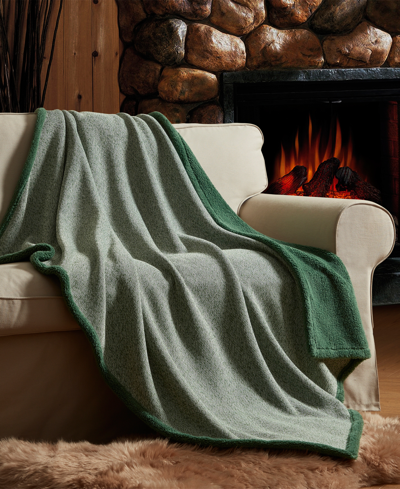 Fireside Heathered Knit Fleece Reverse Throw, 50" X 60" In Green