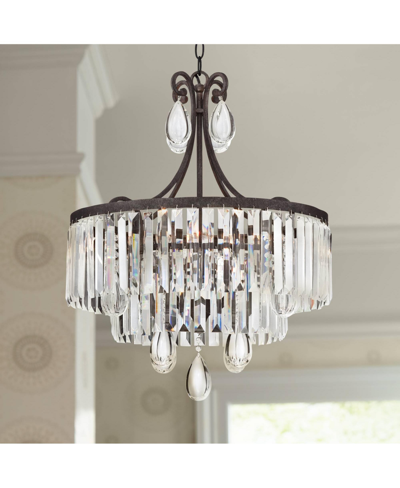 Vienna Full Spectrum Bruini Bronze Small Pendant Chandelier 20" Wide Rustic Scroll Clear Crystal Drum Shade 4-light Fixtu In Brown