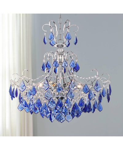 Vienna Full Spectrum Alpine Chrome Silver Chandelier Lighting 26" Wide Blue Crystal 6-light Fixture For Dining Room House