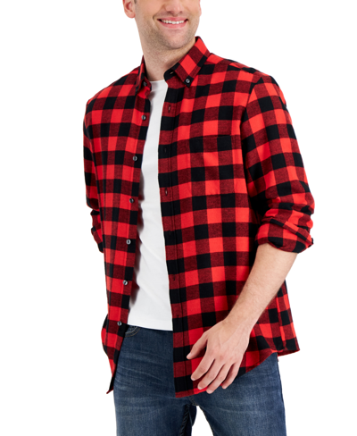 Club Room Men's Regular-fit Plaid Flannel Shirt, Created For Macy's In Bright Ruby Combo