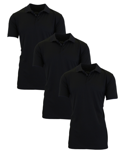 Galaxy By Harvic Men's Dry Fit Moisture-wicking Polo Shirt, Pack Of 3 In Black