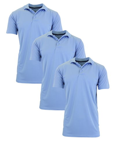 Galaxy By Harvic Men's Dry Fit Moisture-wicking Polo Shirt, Pack Of 3 In Light Blue