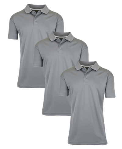 Galaxy By Harvic Men's Dry Fit Moisture-wicking Polo Shirt, Pack Of 3 In Gray