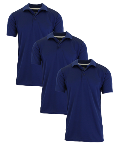 Galaxy By Harvic Men's Dry Fit Moisture-wicking Polo Shirt, Pack Of 3 In Navy