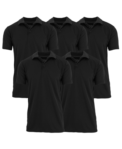 Galaxy By Harvic Men's Dry Fit Moisture-wicking Polo Shirt, Pack Of 5 In Black