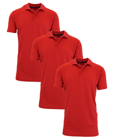 Galaxy By Harvic Men's Dry Fit Moisture-wicking Polo Shirt, Pack Of 3 In Red