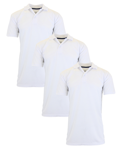 Galaxy By Harvic Men's Dry Fit Moisture-wicking Polo Shirt, Pack Of 3 In White