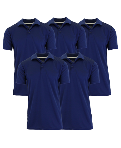 Galaxy By Harvic Men's Dry Fit Moisture-wicking Polo Shirt, Pack Of 5 In Navy