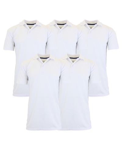 Galaxy By Harvic Men's Dry Fit Moisture-wicking Polo Shirt, Pack Of 5 In White