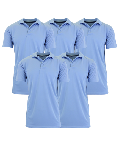 Galaxy By Harvic Men's Dry Fit Moisture-wicking Polo Shirt, Pack Of 5 In Light Blue