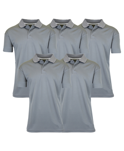 Galaxy By Harvic Men's Dry Fit Moisture-wicking Polo Shirt, Pack Of 5 In Gray