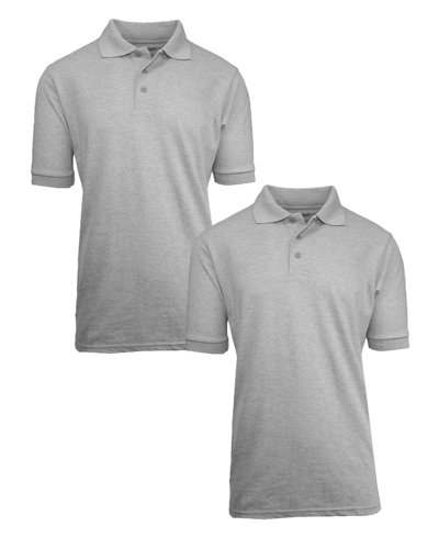 Galaxy By Harvic Men's Short Sleeve Pique Polo Shirt, Pack Of 2 In Heather Gray