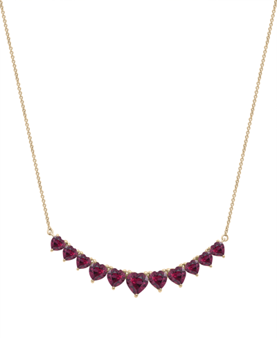 Macy's Garnet Heart (5-1/5 Ct. T.w.) Graduated Curved 17" Collar Necklace In 14k Gold-plated Sterling Silve