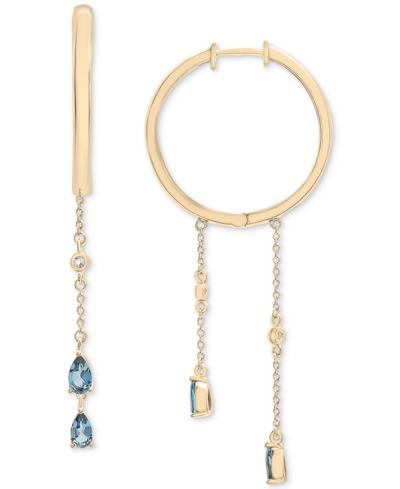 Macy's London Blue Topaz (1 Ct. T.w.) & White Topaz (1/8 Ct. T.w.) Dangle Hoop Earrings In 14k Gold-plated