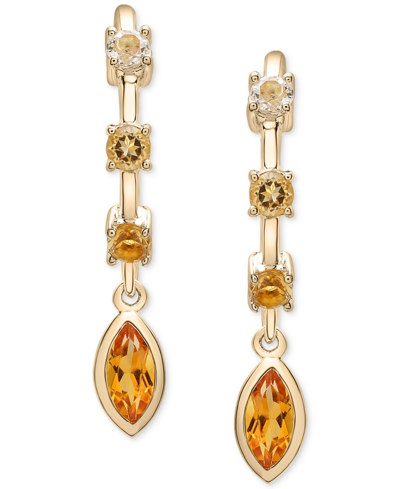 Macy's Citrine (5/8 Ct. T.w.) & White Topaz (1/6 Ct. T.w.) Linear Drop Earrings In 14k Gold-plated Sterling