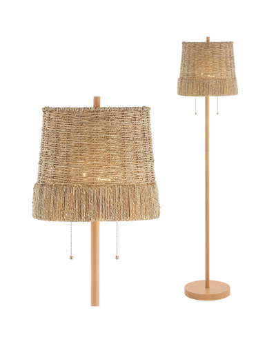 Jonathan Y Ocata 61" 2-light Coastal Bohemian Iron, Rattan Led Floor Lamp With Pull-chain In Brown Wood Finish