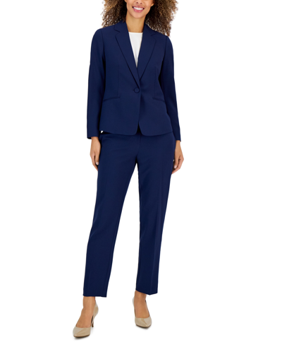 Le Suit Women's Crepe One-button Pantsuit, Regular & Petite Sizes In Indigo
