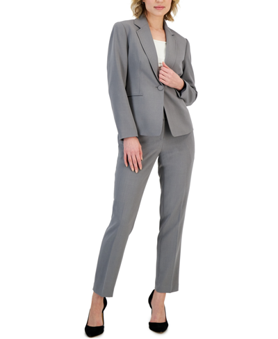 Le Suit Women's Crepe One-button Pantsuit, Regular & Petite Sizes In Granite