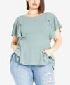 City Chic Trendy Plus Size Romantic Mood Peplum Top In Seafoam