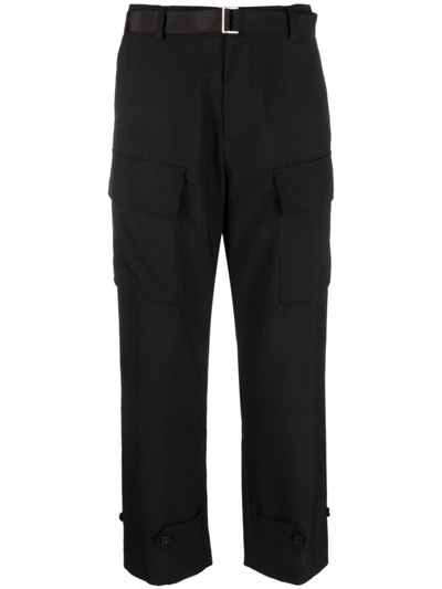 Sacai Cropped-leg Cargo Trousers In Black