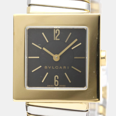 Pre-owned Bvlgari Black 18k Yellow Gold And Stainless Steel Quadrato Women's Wristwatch 22 Mm