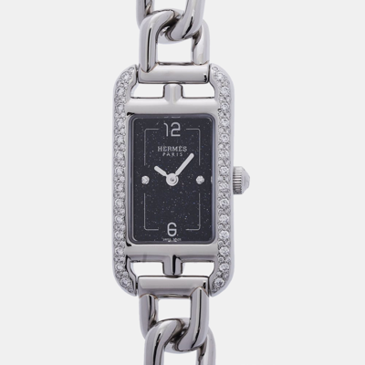 Pre-owned Hermes Blue Diamonds Stainless Steel Nantucket Na2.133 Women's Wristwatch 17 Mm