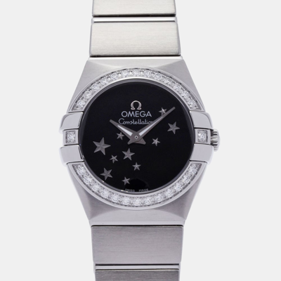 Pre-owned Omega Black Diamonds Stainless Steel Constellation 123.15.24.60.01.001 Women's Wristwatch 24 Mm
