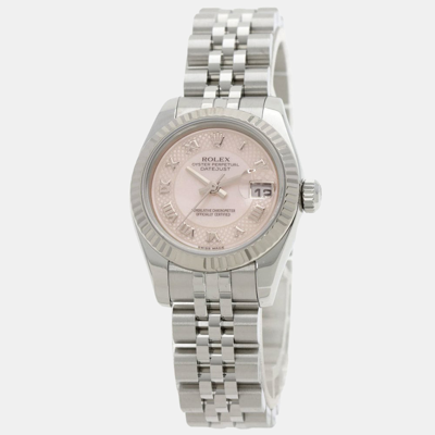 Pre-owned Rolex Mop 18k White Gold And Stainless Steel Datejust 179174nrd Women's Wristwatch 26 Mm In Pink