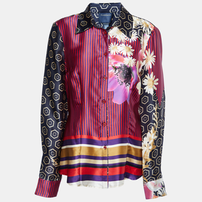 Pre-owned Class By Roberto Cavalli Multicolor Printed Silk Button Front Shirt M