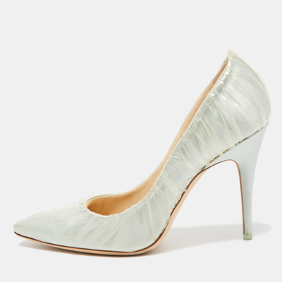 Pre-owned Jimmy Choo X Off-white Light Green Satin And Pleated Pvc Anne Pumps Size 41