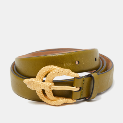 Pre-owned Valentino Garavani Green Leather Snake Buckle Belt 90cm