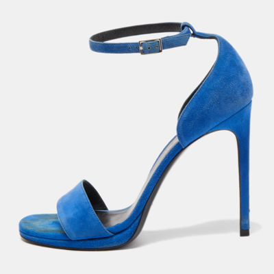 Pre-owned Saint Laurent Blue Suede Jane Sandals Size 38.5