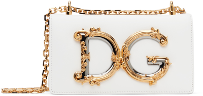 Dolce & Gabbana Calfskin Dg Girls Phone Bag In Optical White