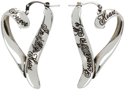 Acne Studios Heart Hoops In Antique Silver