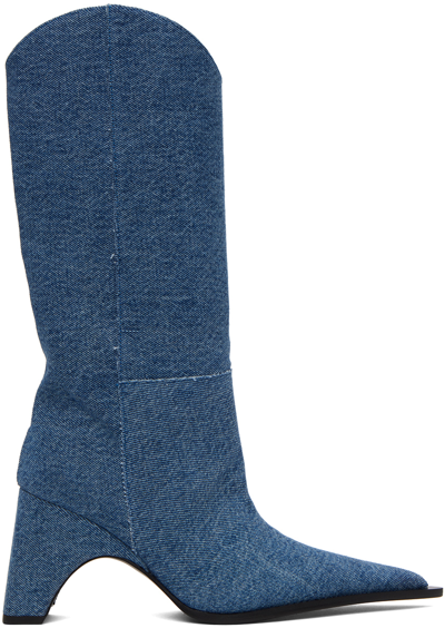 Coperni Blue Denim Bridge Cowboy Tall Boots In Washed Blue