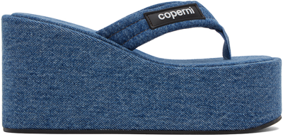 Coperni Blue Denim Branded Wedge Sandals In Washed Blue