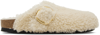 Birkenstock Womens Eggshell Shearling Boston Buckle-embellished Clogs In Eggshell